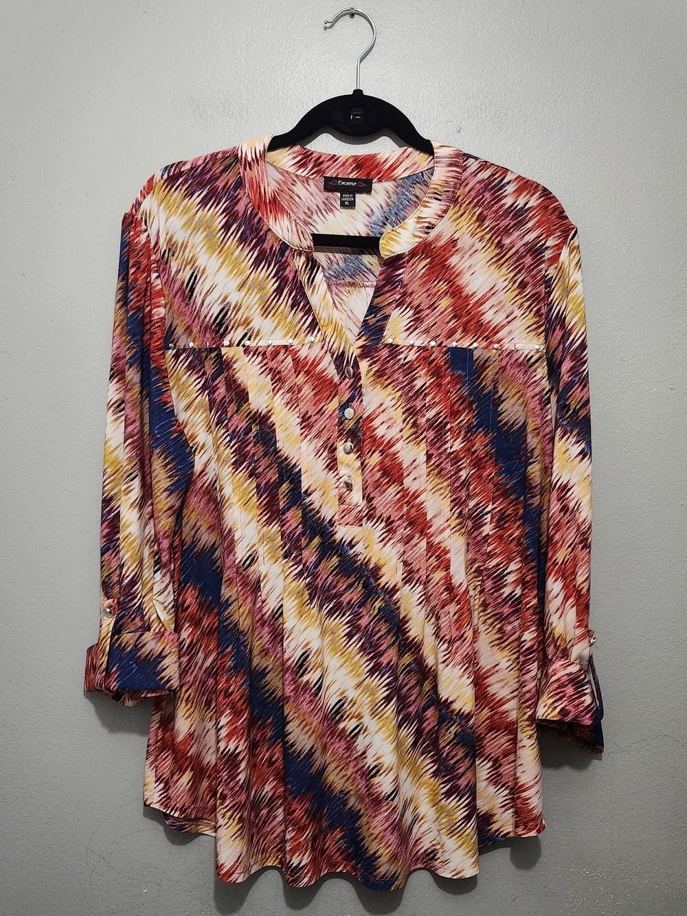 Cocomo Multicolor Abstract Henley Blouse Size XL